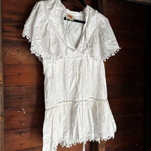 White Embroidered Flower Dress with Lace Trim
